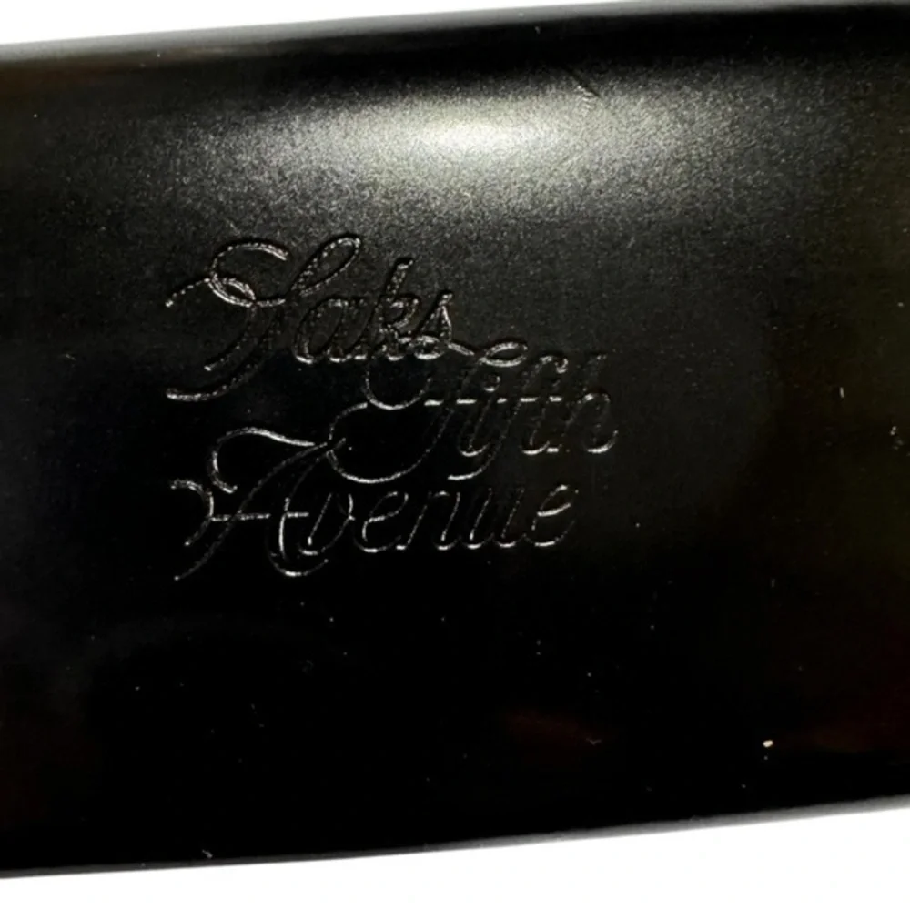 SAKS FIFTH🔥AVENUE Designer Black Leather Hard Clam Shell Eyeglass Sunglass Case